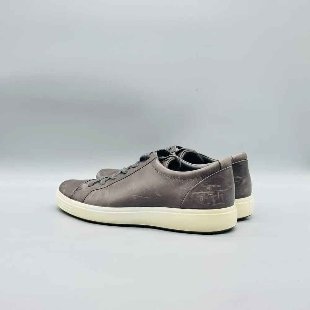 ECCO Shoes Mens 8.5 Gray Leather Low Top Casual Sneakers Comfort Walking